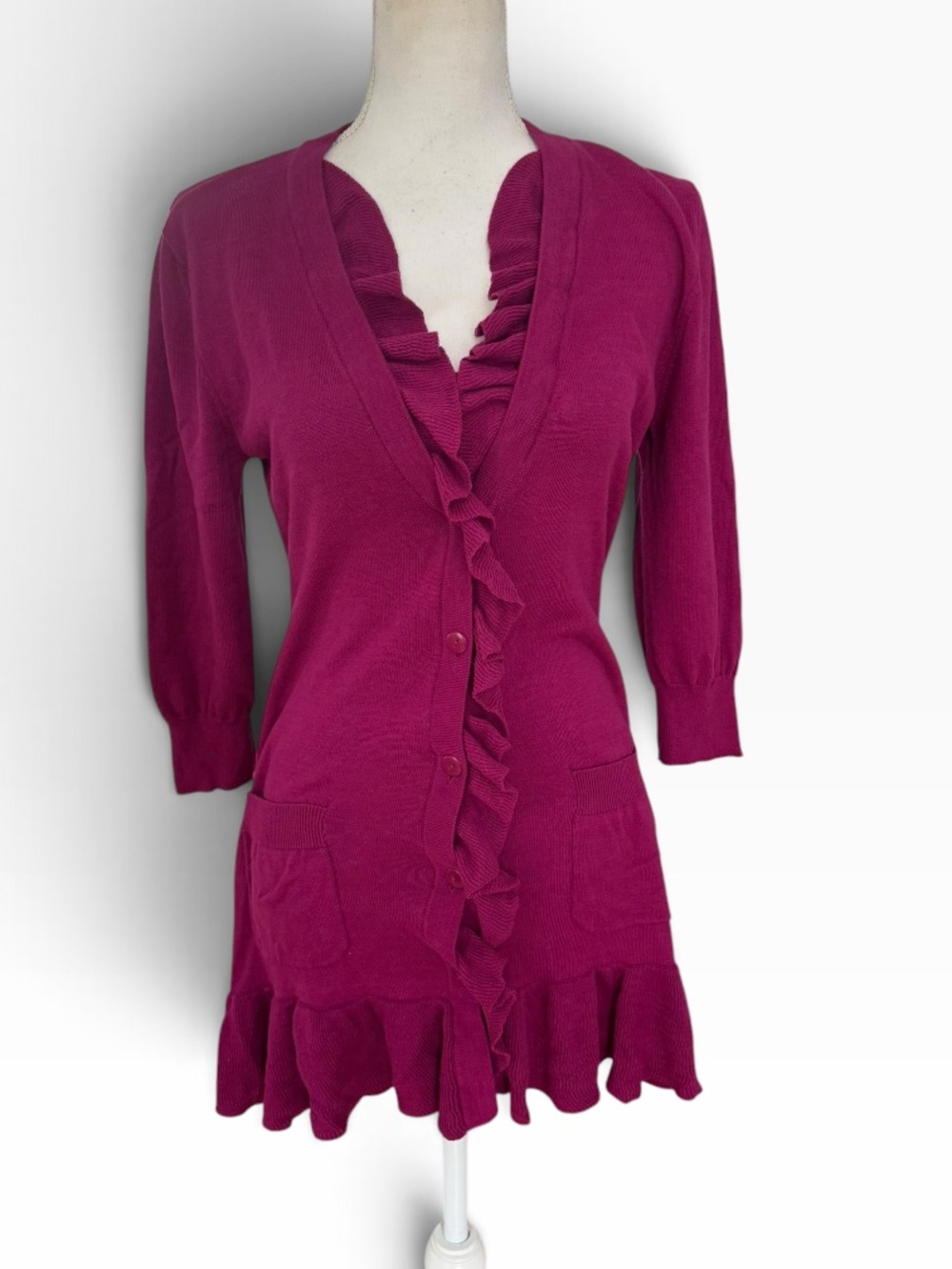 Anthropologie Tabitha Ruffled V-Neck Longline cotton Cardigan size Large